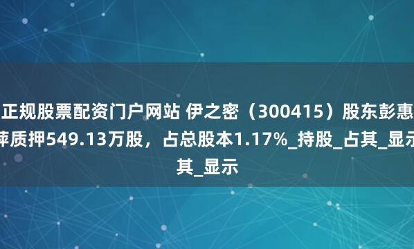 正规股票配资门户网站 伊之密（300415）股东彭惠萍质押549.13万股，占总股本1.17%_持股_占其_显示